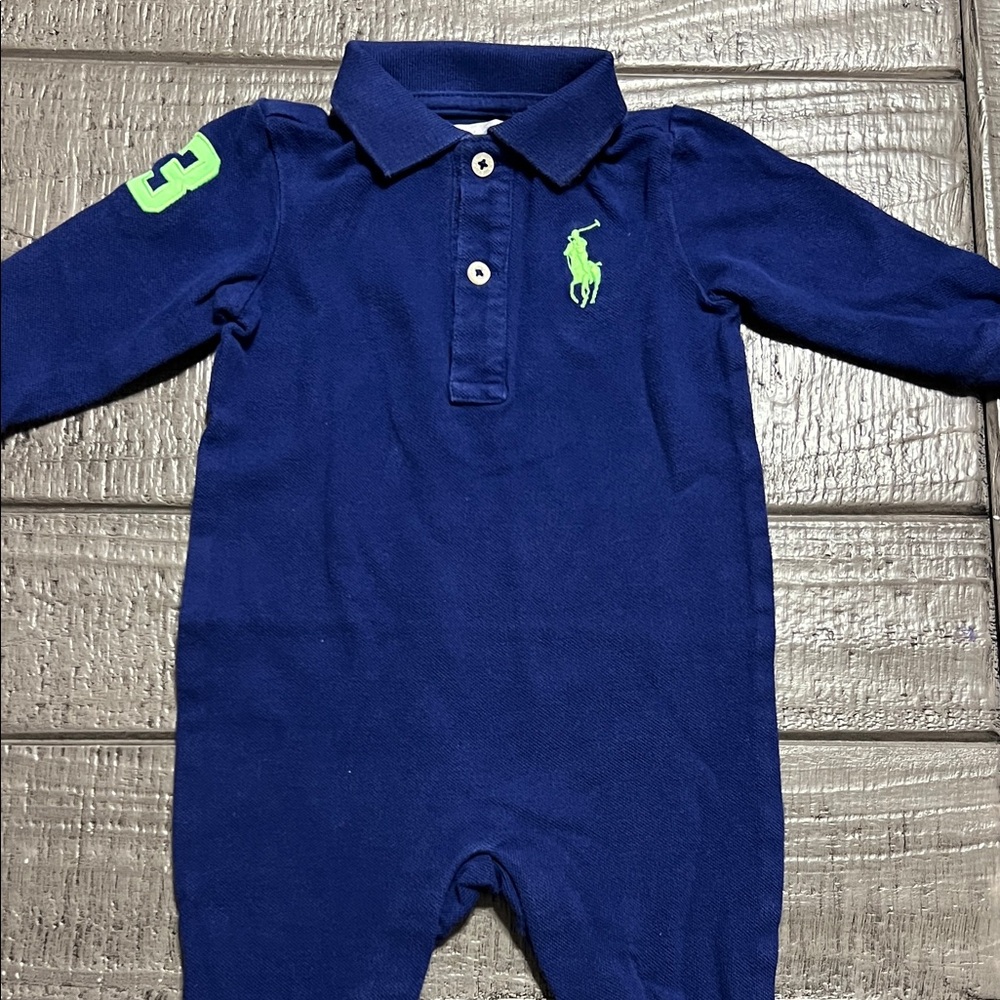 Ralph Lauren Blue Romper with Green Logo size 6 Months